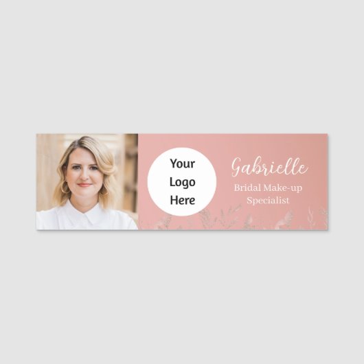 Modern Dusty Rose Botanical Photo Script   Namensschild (Vorderseite)