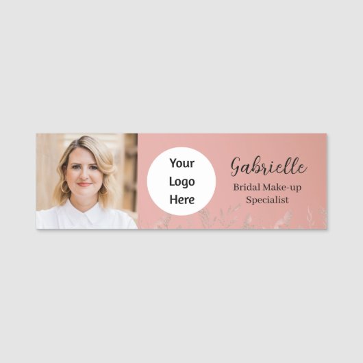 Modern Dusty Rose Botanical Photo Script  Namensschild (Vorderseite)