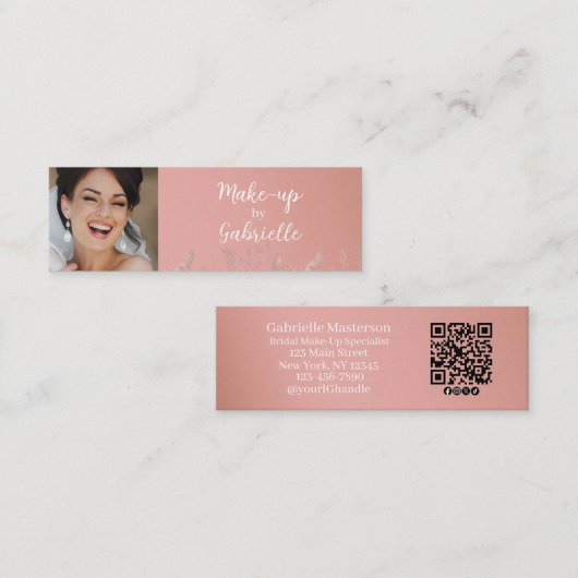 Modern Dusty Rose Botanical Photo Script QR Code Telefonnummerkarte (Vorne/Hinten)