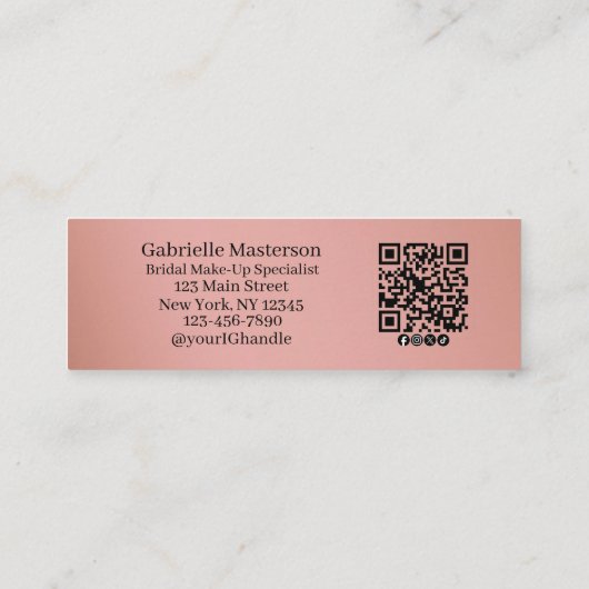 Modern Dusty Rose Botanical Photo Script QR Code  Telefonnummerkarte (Rückseite)