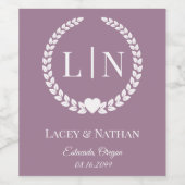 Modern Dusty Rose Mauve Monogram Initials Weinetikett (Einzelnes Label)