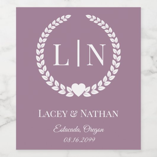 Modern Dusty Rose Mauve Monogram Initials Weinetikett (Einzelnes Label)