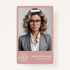 Modern Dusty Rose Personalized Employee Photo Logo Ausweis