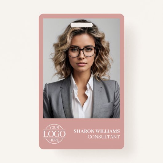 Modern Dusty Rose Personalized Employee Photo Logo Ausweis (Vorderseite)