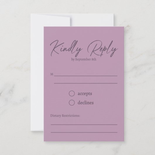 Modern Dusty Rose Script Kindly Reply Wedding RSVP Karte (Vorderseite)