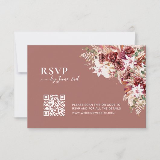 Modern Dusty Rosewood & Blush QR Code Wedding RSVP (Vorderseite)