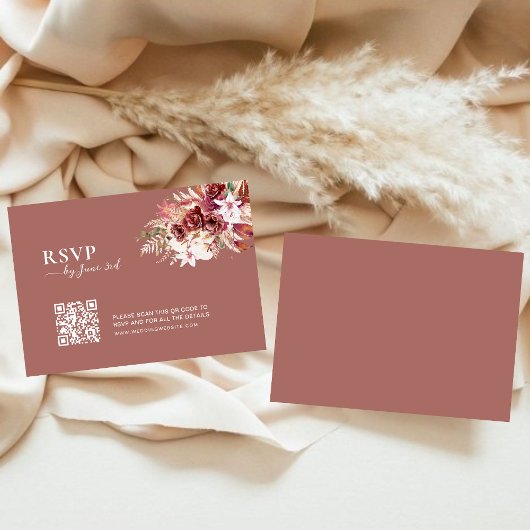 Modern Dusty Rosewood & Blush QR Code Wedding RSVP Karte
