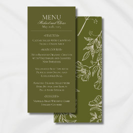 Modern Earth Tone Olive Green Wedning Dinner Menükarte