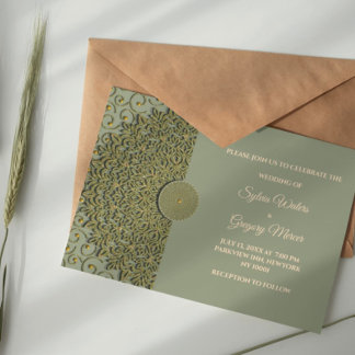 Modern Earth tone Sage green & gold classicmandala Einladung