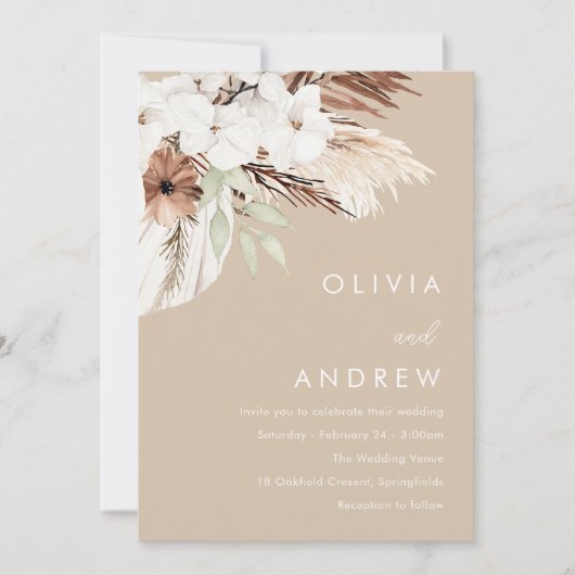 Modern Earthy Beige Boho Wedding Einladung (Vorderseite)