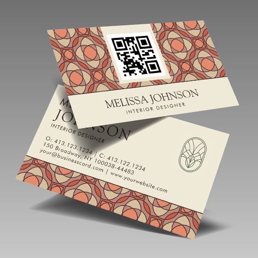 Modern Earthy Mosaic Interior Designer QR Code Visitenkarte