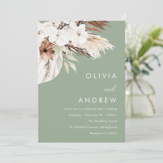 Modern Earthy Sage Boho Wedding Einladung (Stehend Vorderseite)