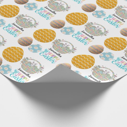 Modern Easter Eggs Pattern Customized Name  Geschenkpapier (Ecke)