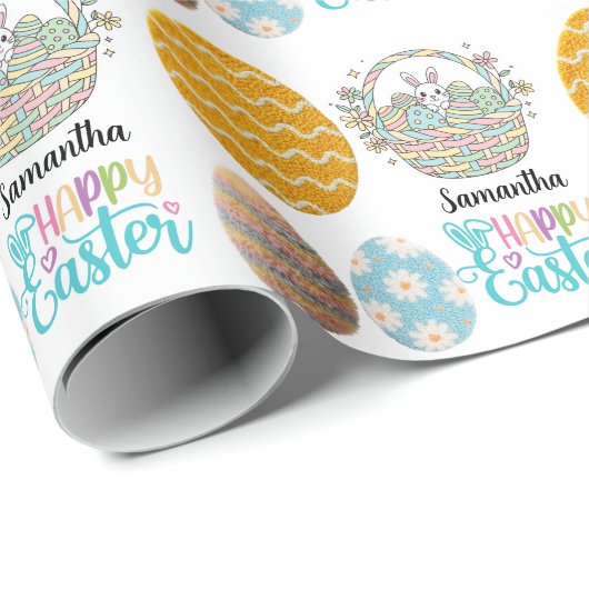 Modern Easter Eggs Pattern Customized Name Geschenkpapier (Rolleneckpunkt)