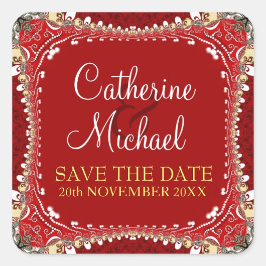 Modern Eastern Red Save the Date Sticker (Vorderseite)