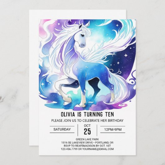 Modern Editable Pony Birthday Einladung (Vorne/Hinten)