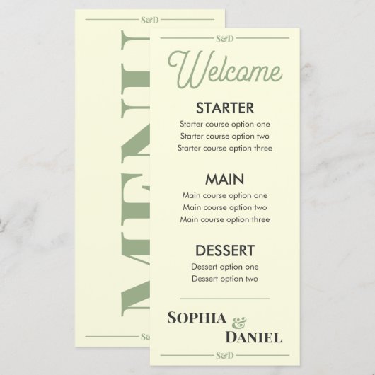 Modern Editable Wedding Menu Menükarte (Vorne/Hinten)