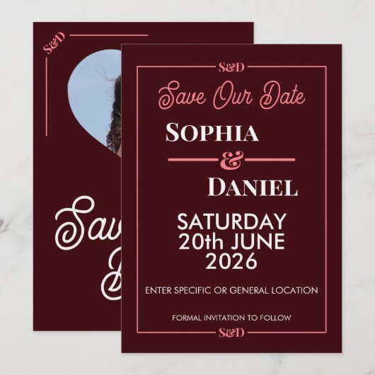 Modern Editable Wedding Save The Date Card Einladung (Vorne/Hinten)