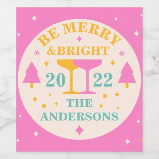 Modern, editierbar mit leuchtenden Farben Weihnach Weinetikett (Einzelnes Label)