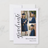 Modern Editorial Script 3-Photo Graduation Ankündigung (Vorderseite)