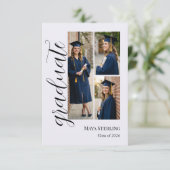 Modern Editorial Script 3-Photo Graduation Ankündigung (Stehend Vorderseite)