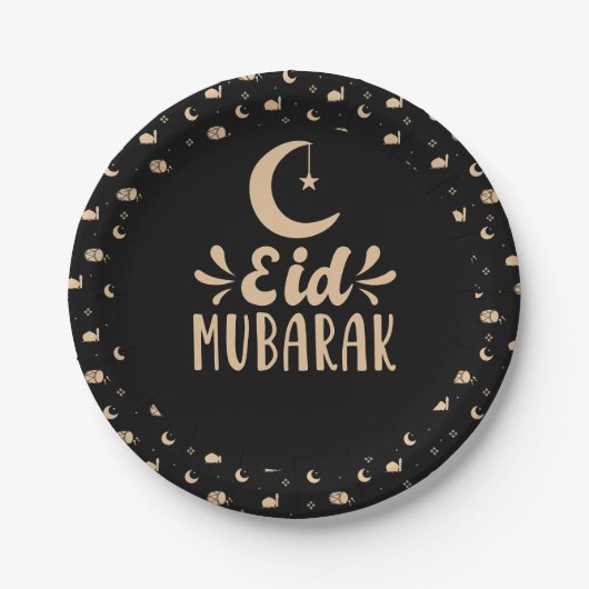 Modern Eid Mubarak Happy Eid Black Pappteller (Vorderseite)