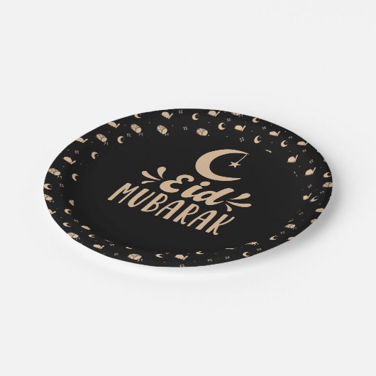 Modern Eid Mubarak Happy Eid Black Pappteller (Schrägansicht)