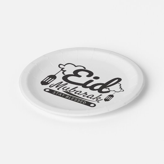 Modern Eid Mubarak Happy Eid Pappteller (Schrägansicht)