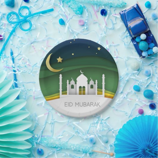 Modern Eid Mubarak Paper Cut Moschee - Papierplatt Pappteller (Party)