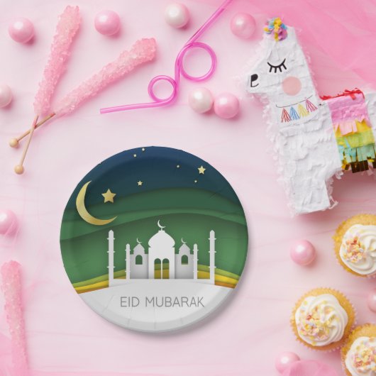 Modern Eid Mubarak Paper Cut Moschee - Papierplatt Pappteller (Party)