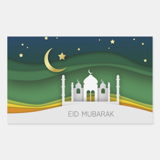 Modern Eid Mubarak Papier schneiden Moschee - Aufk Rechteckiger Aufkleber (Vorderseite)