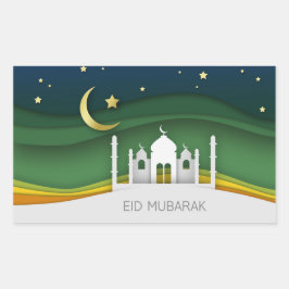 Modern Eid Mubarak Papier schneiden Moschee - Aufk Rechteckiger Aufkleber