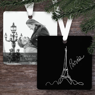 Modern Eiffel Tower Paris Doodle w/ Photo and Text Ornament Aus Metall