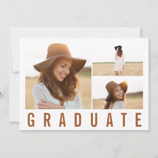 Modern, einfach 3 Foto Abschluss Terrakotta Ankündigung (Vorderseite)