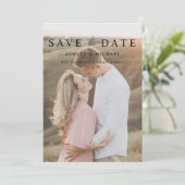 Modern Einfach 3 Foto Elegante Script-Verlobung Save The Date (Stehend Vorderseite)