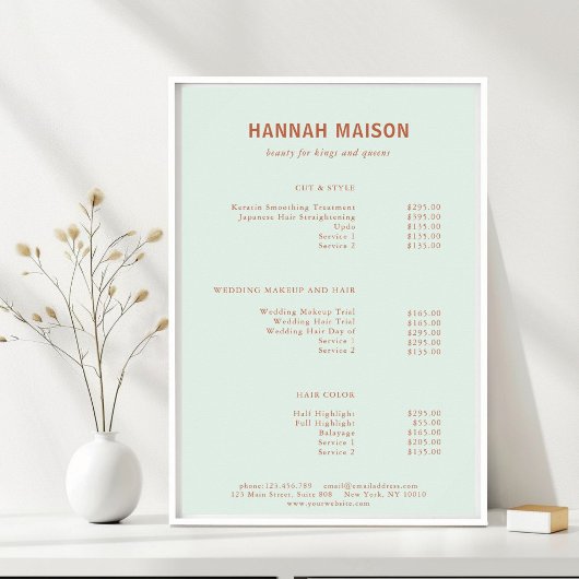 Modern, einfach, Beruflich, Salon, Preisliste Poster
