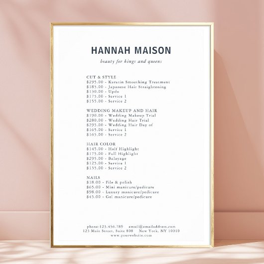 Modern, einfach, Beruflich, Salon, Preisliste Poster