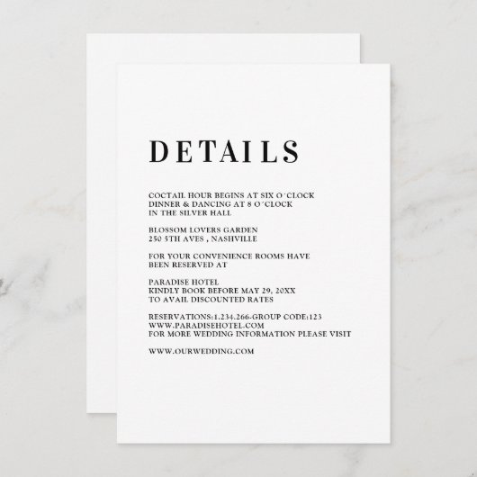 Modern, einfach, frisch - Hochzeit Enclosure Card Begleitkarte (Vorne/Hinten)