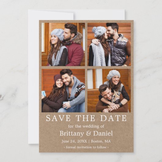 Modern Einfach Save the Date 4 Foto Kraft Card (Vorderseite)