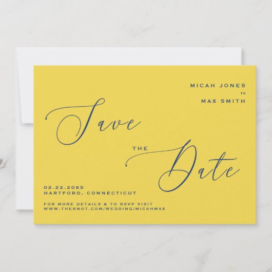 Modern einfach Save the Date gelb & blau Einladung (Vorderseite)