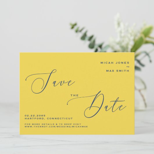 Modern einfach Save the Date gelb & blau Einladung (Stehend Vorderseite)
