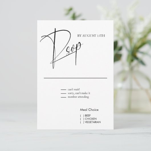 Modern einfach, schwarz und weiß RSVP karte (Stehend Vorderseite)