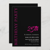 Modern, einfach Schwarz-weiß und rosa Geburtstag Einladung (Vorne/Hinten)