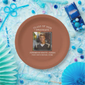 Modern Einfach Terracotta Brown Foto Abschluss Pappteller (Party)