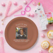 Modern Einfach Terracotta Brown Foto Abschluss Pappteller (Party)