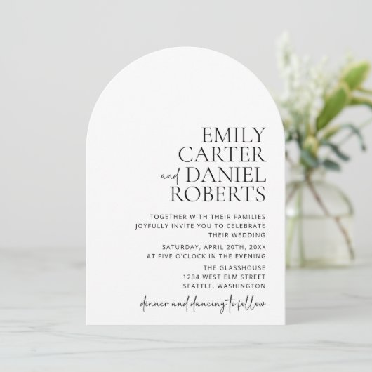 Modern, einfach, weiß und schwarz, arch einladung (Stehend Vorderseite)