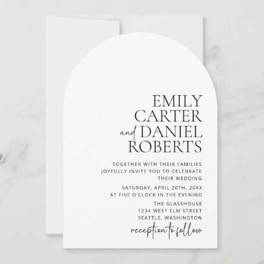Modern, einfach, weiß und schwarz, Empfang Einladung (Vorderseite)