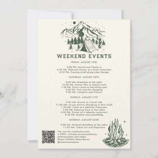 Modern Einfache Cam Bachelorette Itinerary Weekend Einladung (Rückseite)