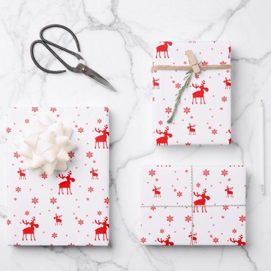 Modern einfache Rote Moose Schneeflocken Geschenkpapier Set (Vorderseite)