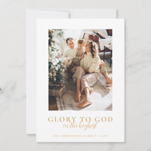 Modern Einfaches Gold & Greenery Foto Weihnachten (Vorderseite)